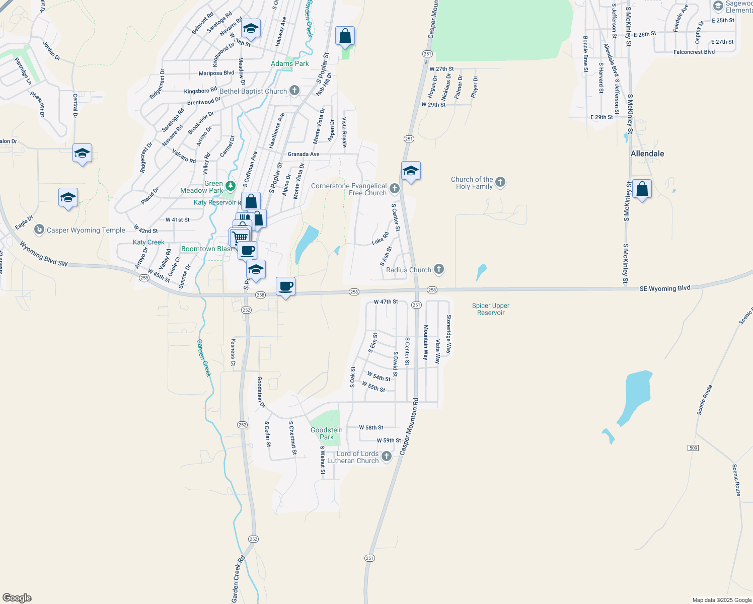 map of restaurants, bars, coffee shops, grocery stores, and more near 748 W 47th St in Casper