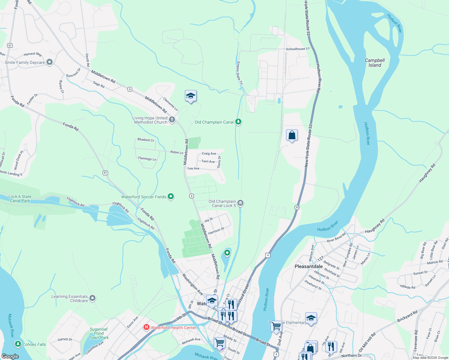 map of restaurants, bars, coffee shops, grocery stores, and more near 7 Davis Dr in Waterford