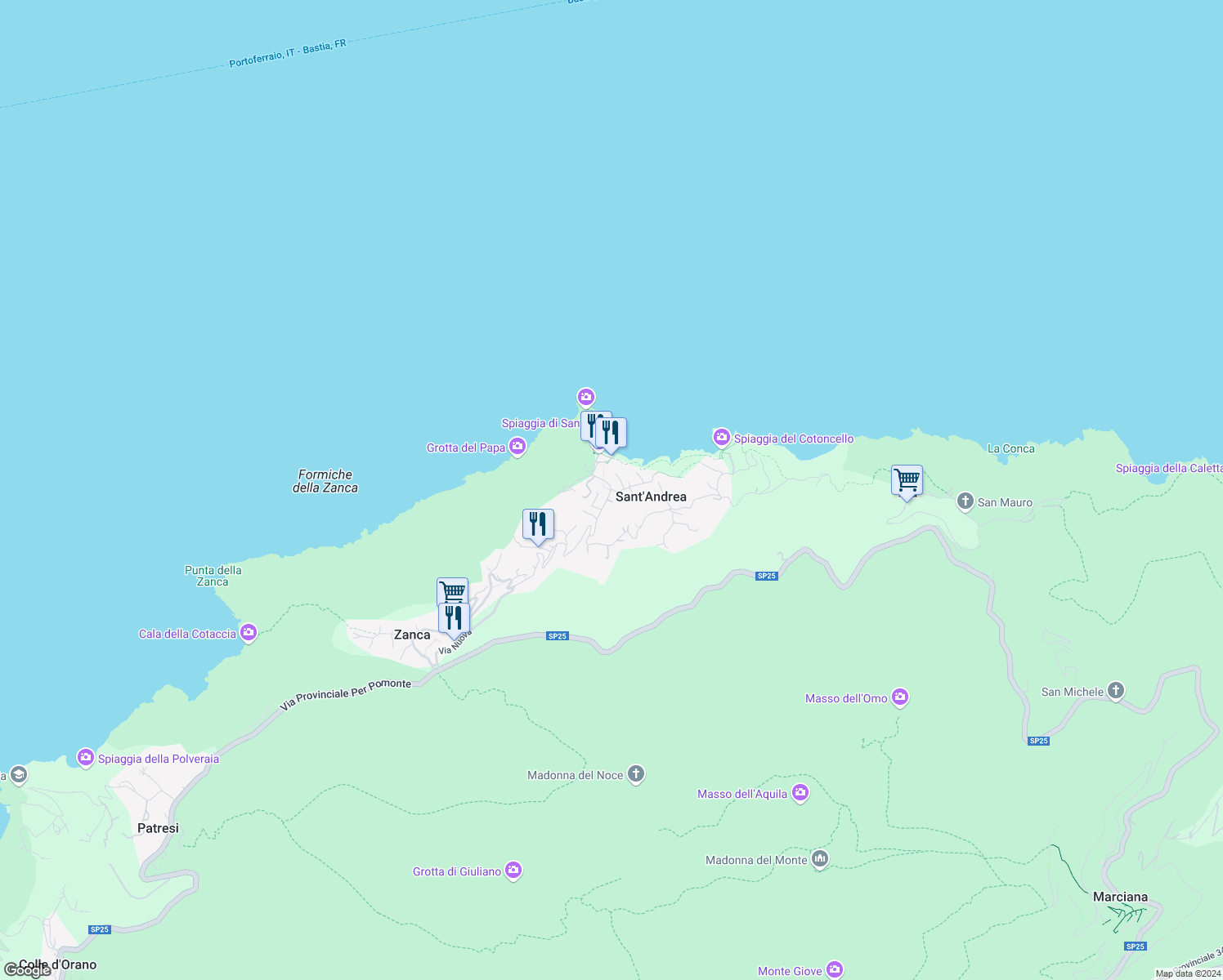 map of restaurants, bars, coffee shops, grocery stores, and more near 80 Via San Gaetano in Zanca