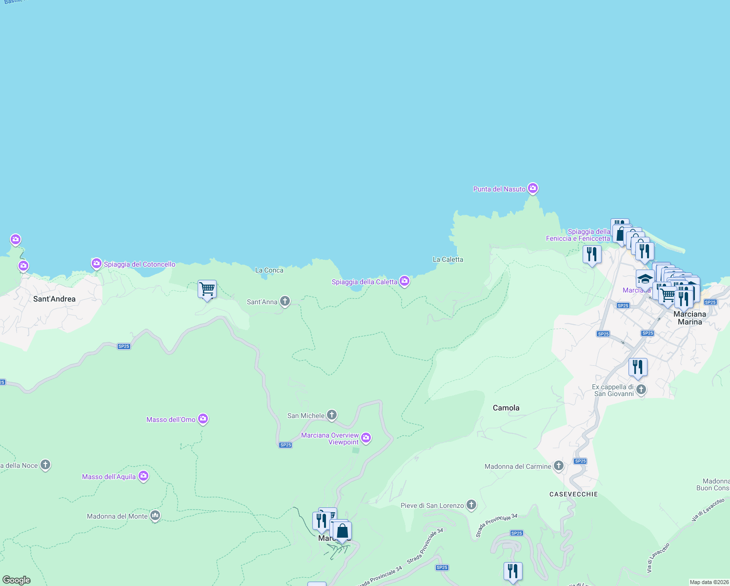 map of restaurants, bars, coffee shops, grocery stores, and more near in Province of Livorno