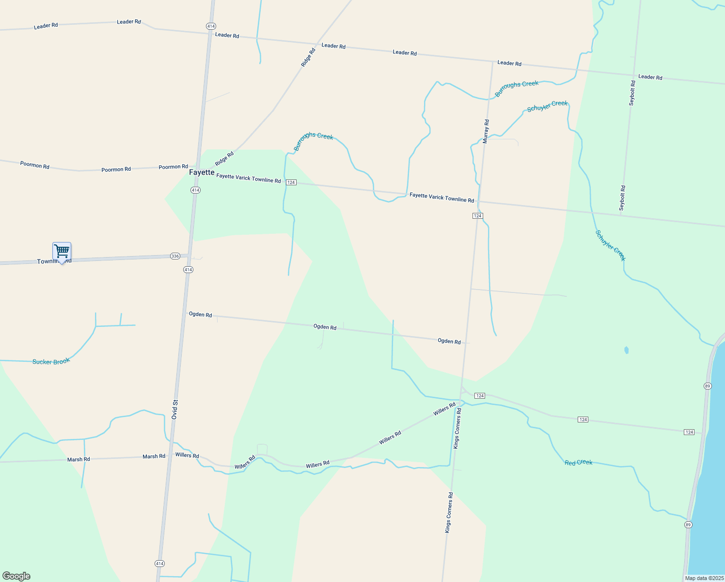 map of restaurants, bars, coffee shops, grocery stores, and more near 2563 Ogden Road in Seneca Falls