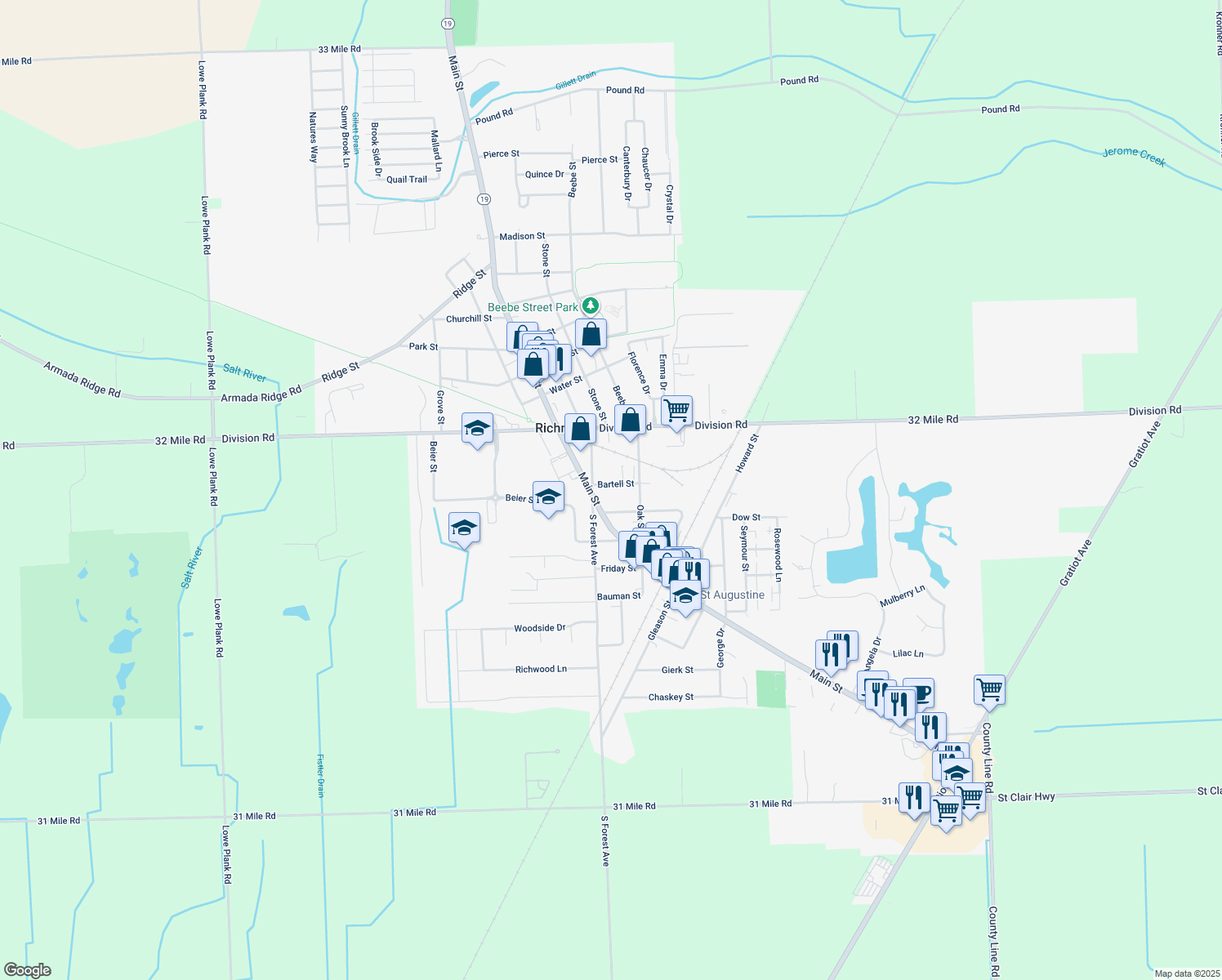 map of restaurants, bars, coffee shops, grocery stores, and more near 36044 Bartell Street in Richmond