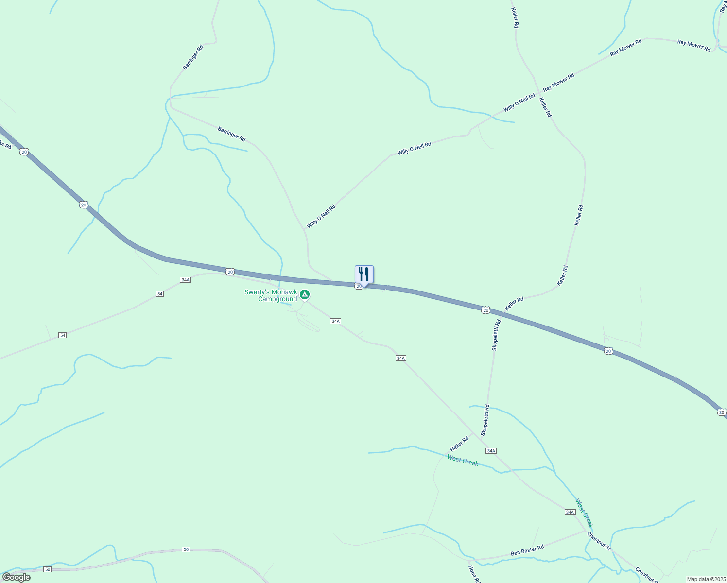 map of restaurants, bars, coffee shops, grocery stores, and more near 7632 U.S. 20 in Cherry Valley