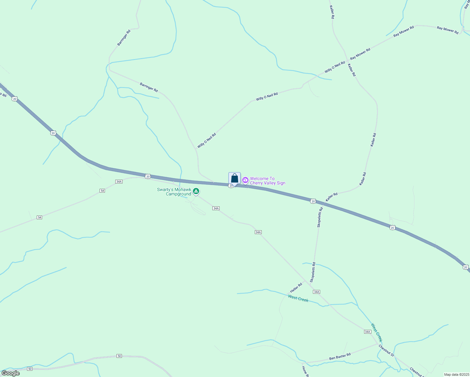 map of restaurants, bars, coffee shops, grocery stores, and more near 7632 U.S. 20 in Cherry Valley