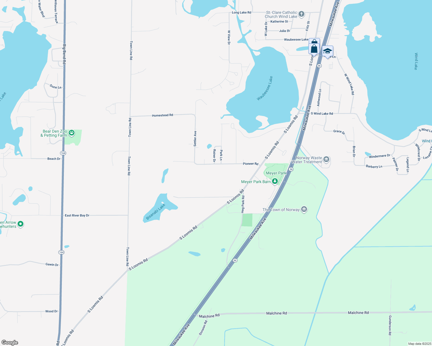map of restaurants, bars, coffee shops, grocery stores, and more near 27209 Pioneer Road in Wind Lake