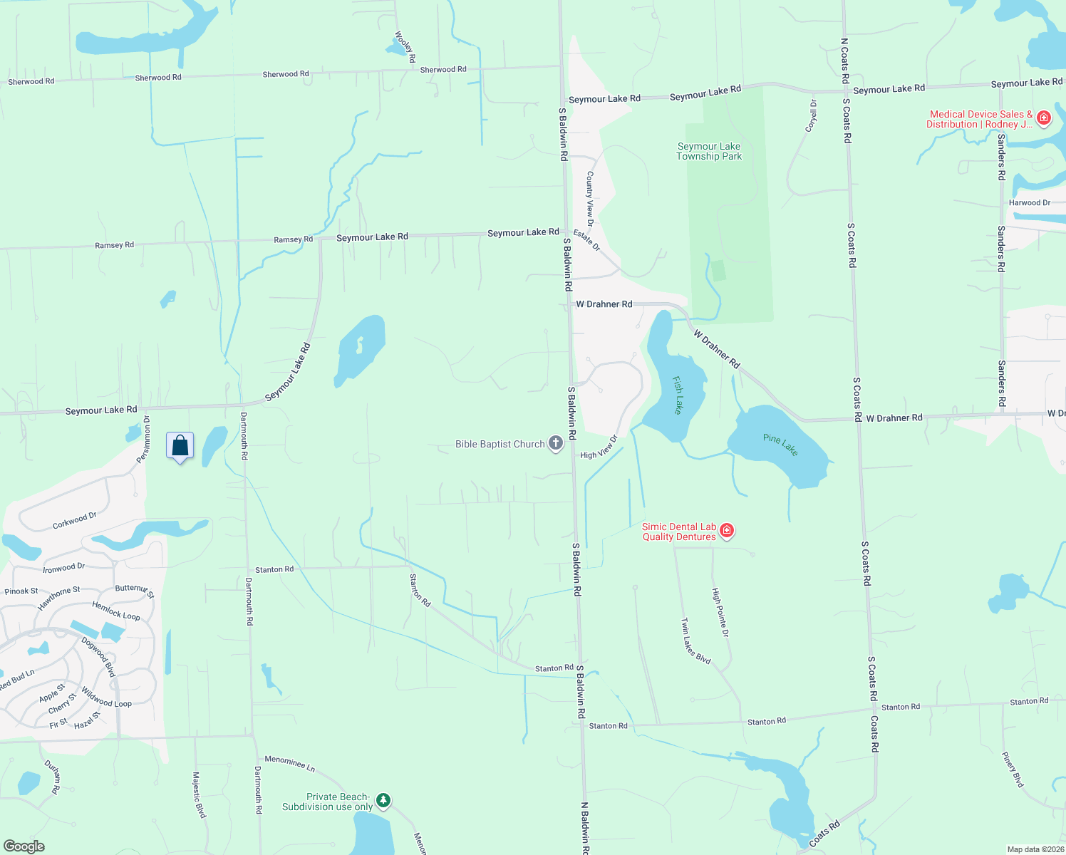 map of restaurants, bars, coffee shops, grocery stores, and more near 5895 Allison Court in Brandon Township