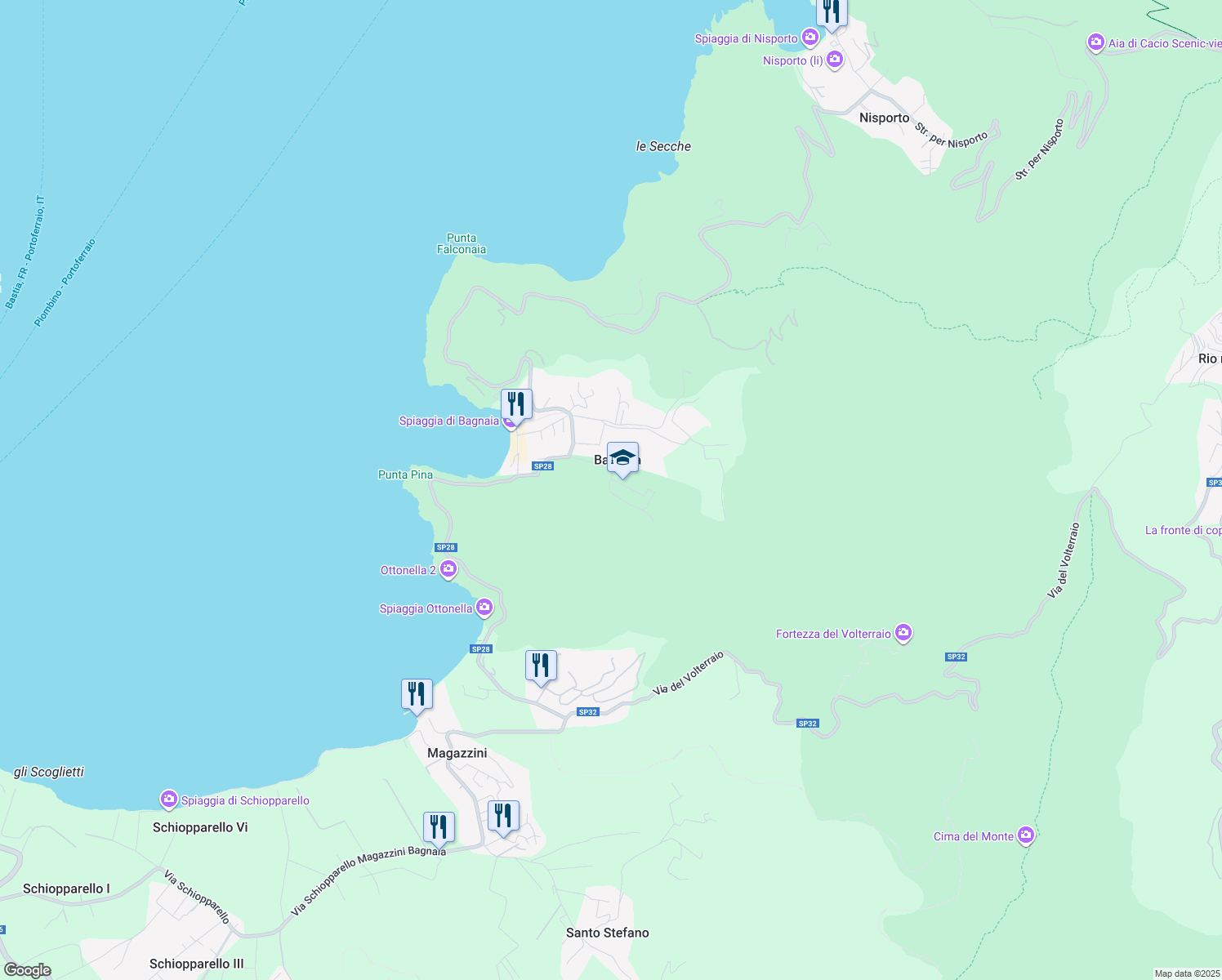map of restaurants, bars, coffee shops, grocery stores, and more near 40 Via Bagnaia in Bagnaia