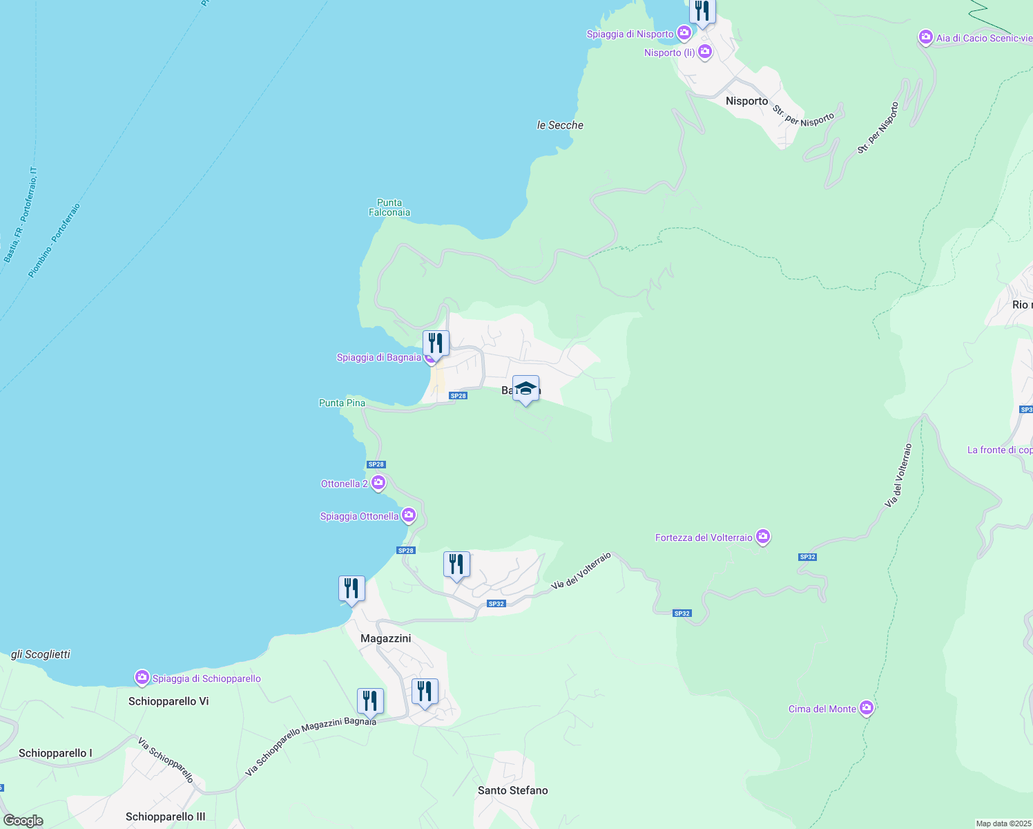 map of restaurants, bars, coffee shops, grocery stores, and more near 40 Via Bagnaia in Bagnaia