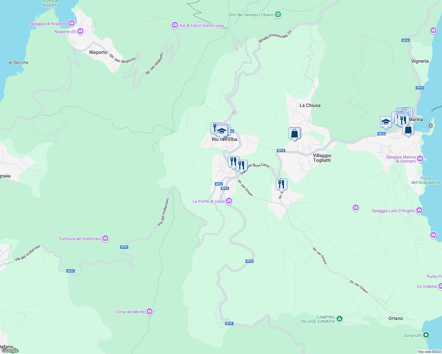 map of restaurants, bars, coffee shops, grocery stores, and more near 5 Via dei Minerali in Rio Nell'elba