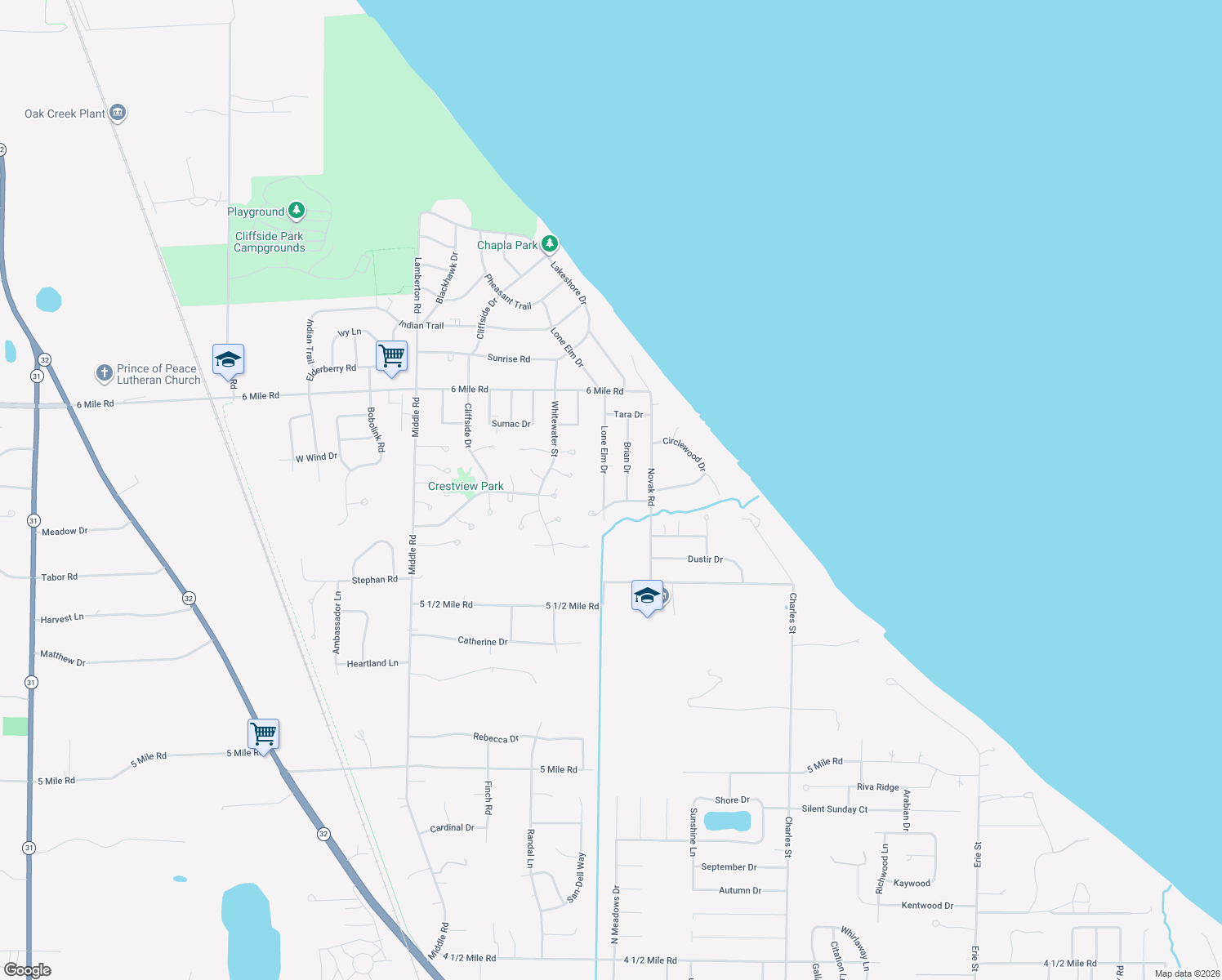 map of restaurants, bars, coffee shops, grocery stores, and more near 6715 Lone Elm Drive in Racine