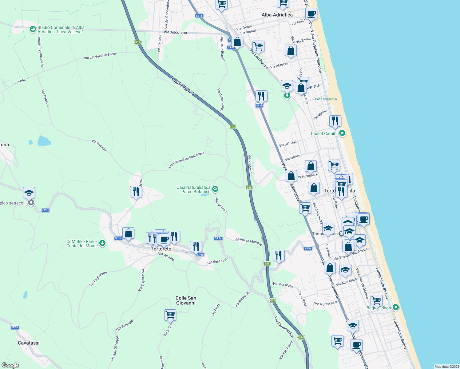 map of restaurants, bars, coffee shops, grocery stores, and more near 13 Via Vascello in Provincia di Teramo