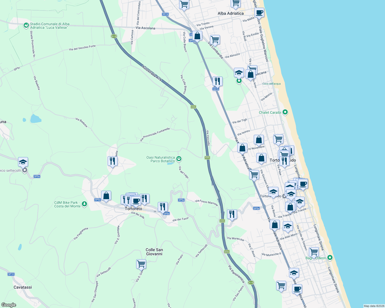 map of restaurants, bars, coffee shops, grocery stores, and more near 13 Via Vascello in Provincia di Teramo