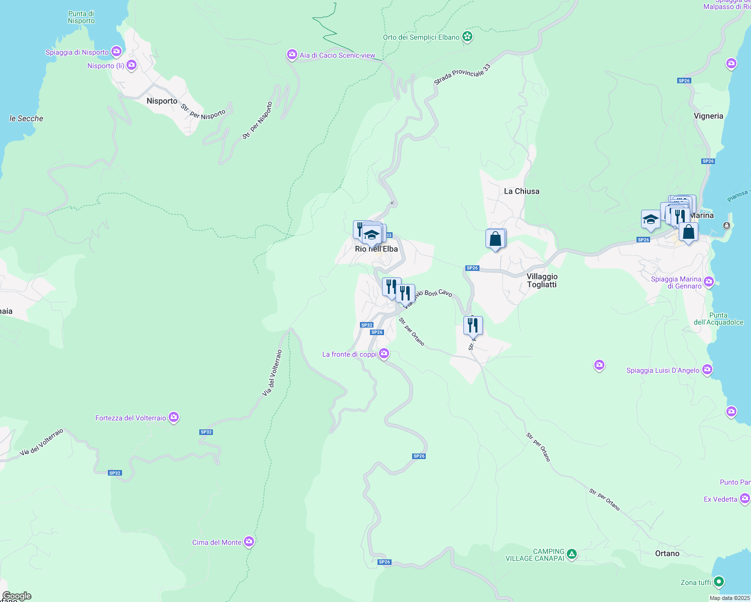 map of restaurants, bars, coffee shops, grocery stores, and more near 5 Via dei Minerali in Rio Nell'elba