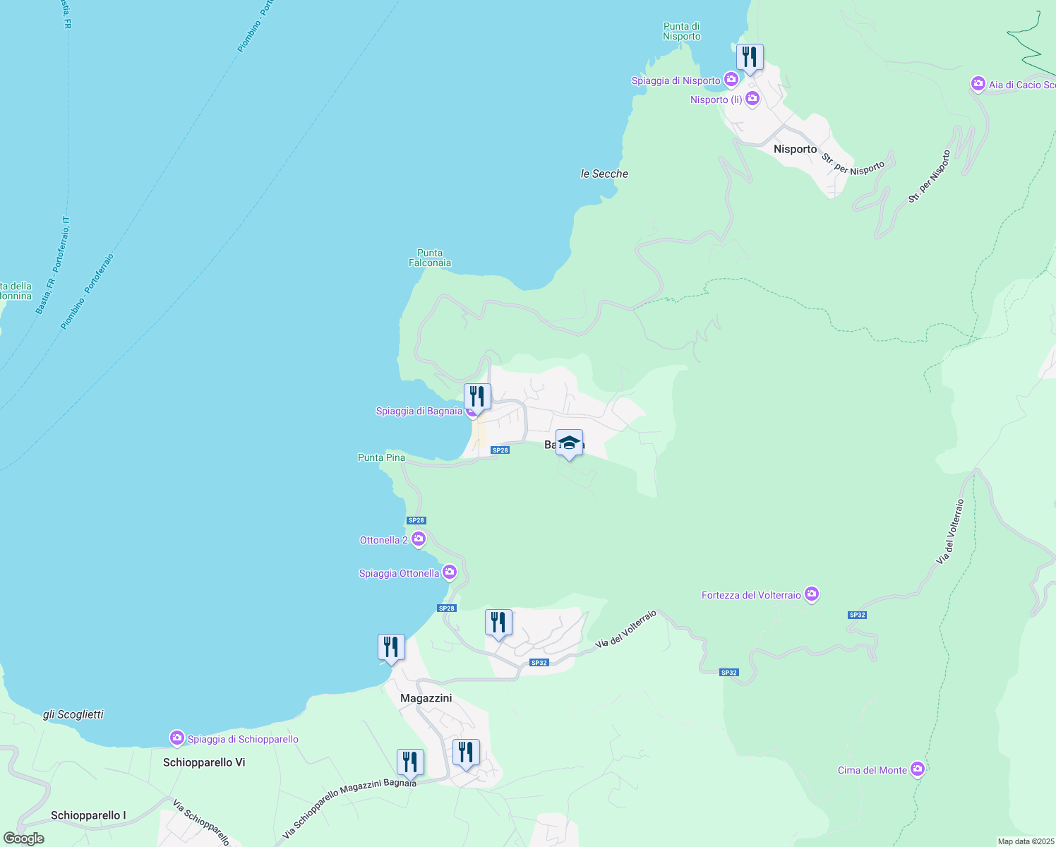 map of restaurants, bars, coffee shops, grocery stores, and more near 181 SP28 in Bagnaia