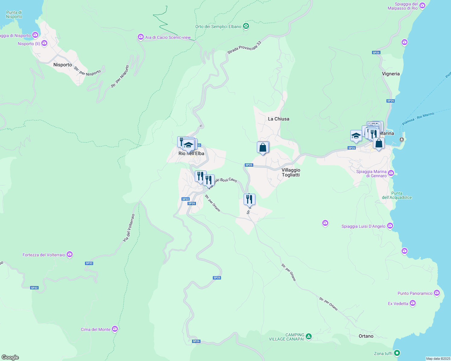 map of restaurants, bars, coffee shops, grocery stores, and more near in Province of Livorno