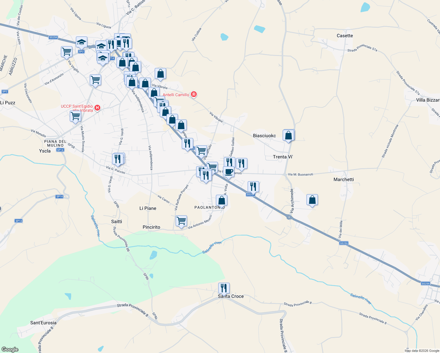 map of restaurants, bars, coffee shops, grocery stores, and more near 152 Via Kennedy in Sant'egidio Alla Vibrata