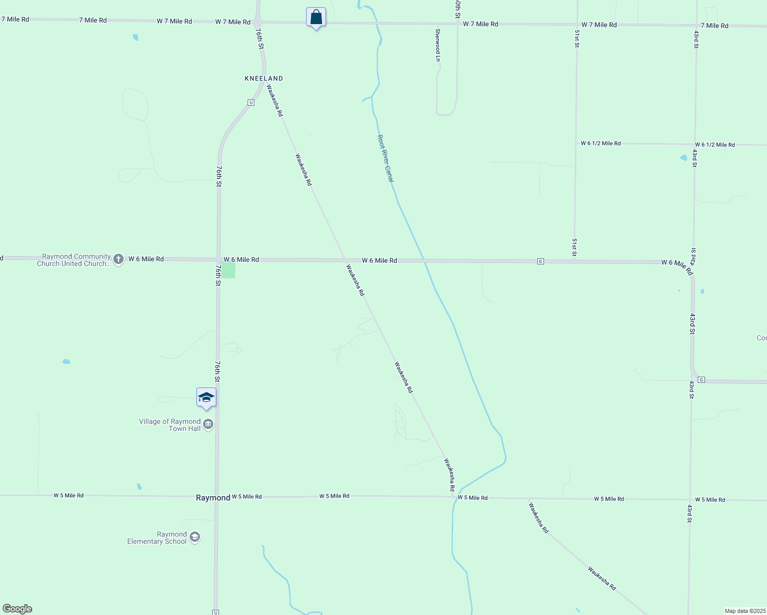 map of restaurants, bars, coffee shops, grocery stores, and more near 1848 Waukesha Road in Caledonia