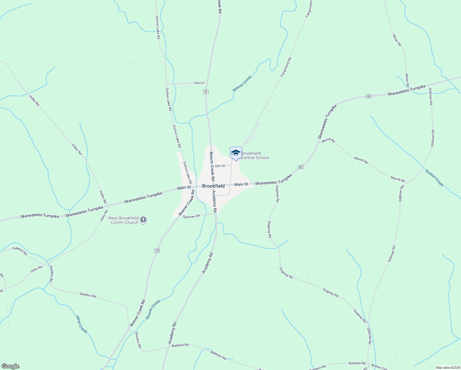 map of restaurants, bars, coffee shops, grocery stores, and more near 10440 Church Street in West Edmeston