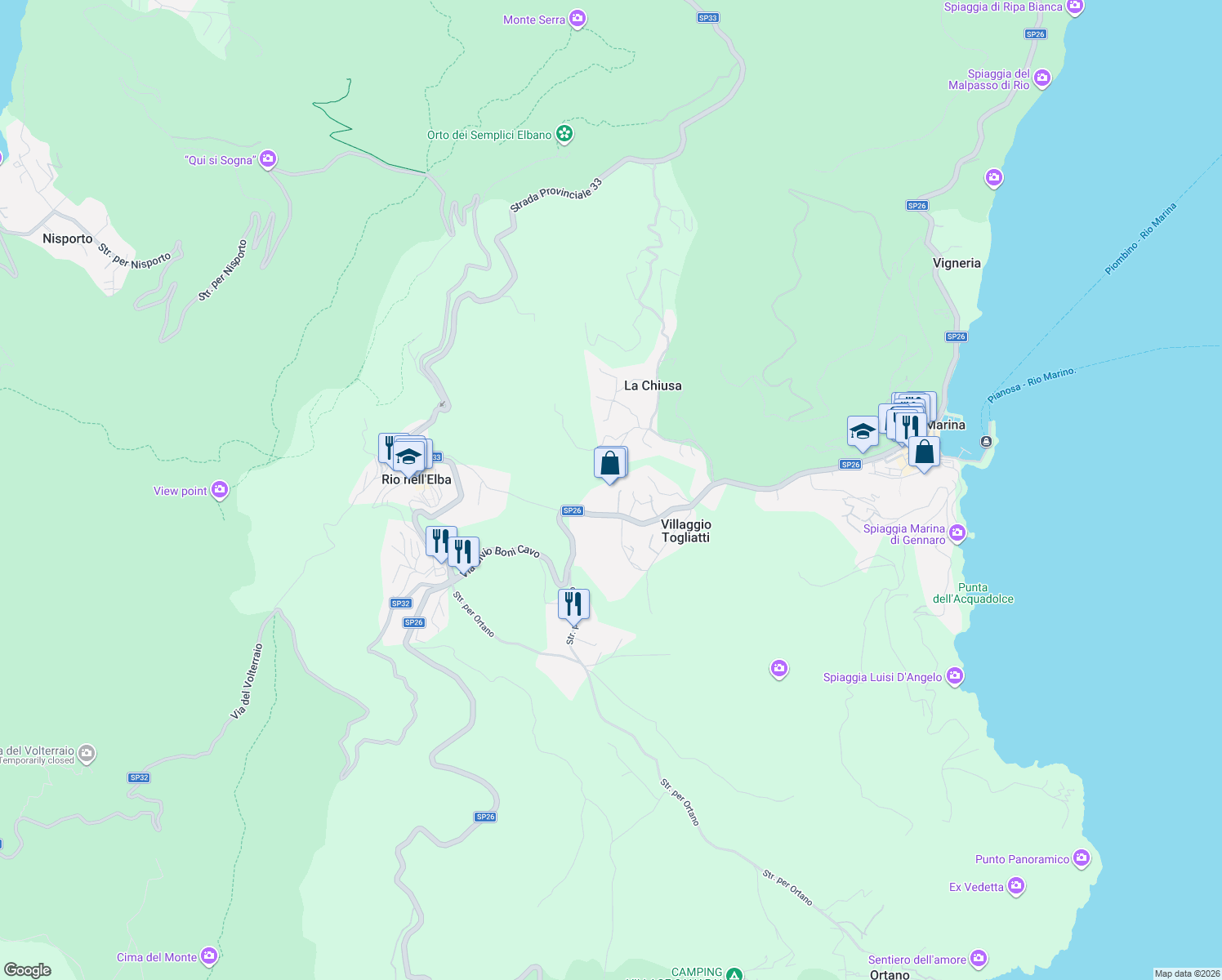 map of restaurants, bars, coffee shops, grocery stores, and more near 17 Via Bivio Boni Cavo in Portoferraio