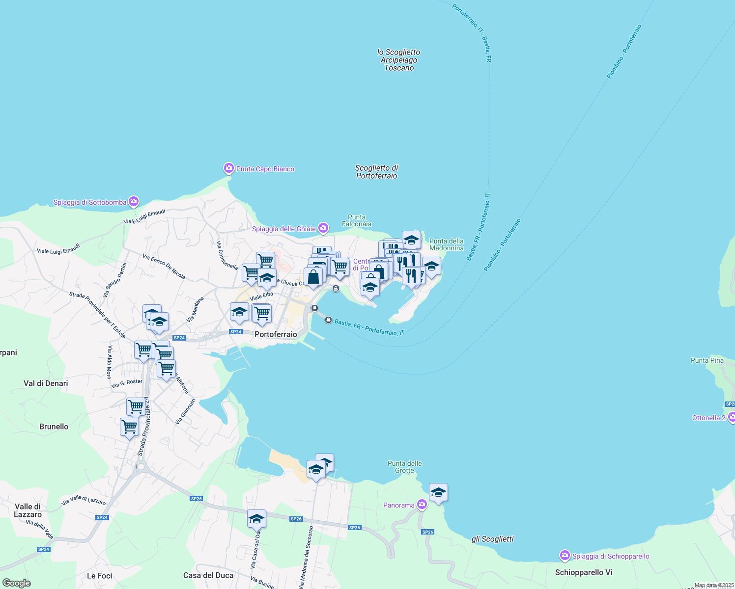 map of restaurants, bars, coffee shops, grocery stores, and more near 2 Via Sebastiano Lambardi in Portoferraio