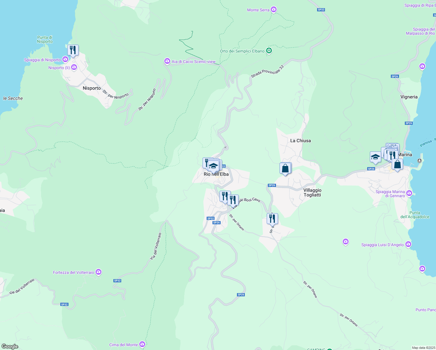 map of restaurants, bars, coffee shops, grocery stores, and more near in Rio nell'Elba