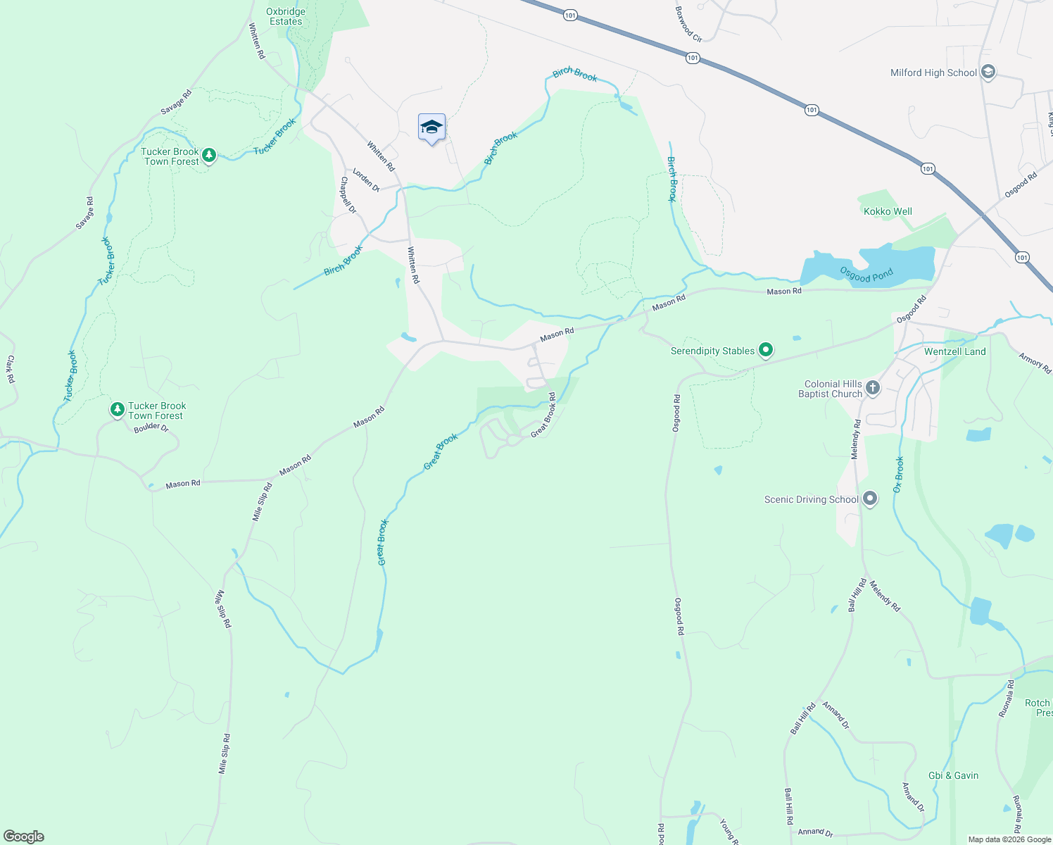 map of restaurants, bars, coffee shops, grocery stores, and more near 35 Great Brook Road in Milford