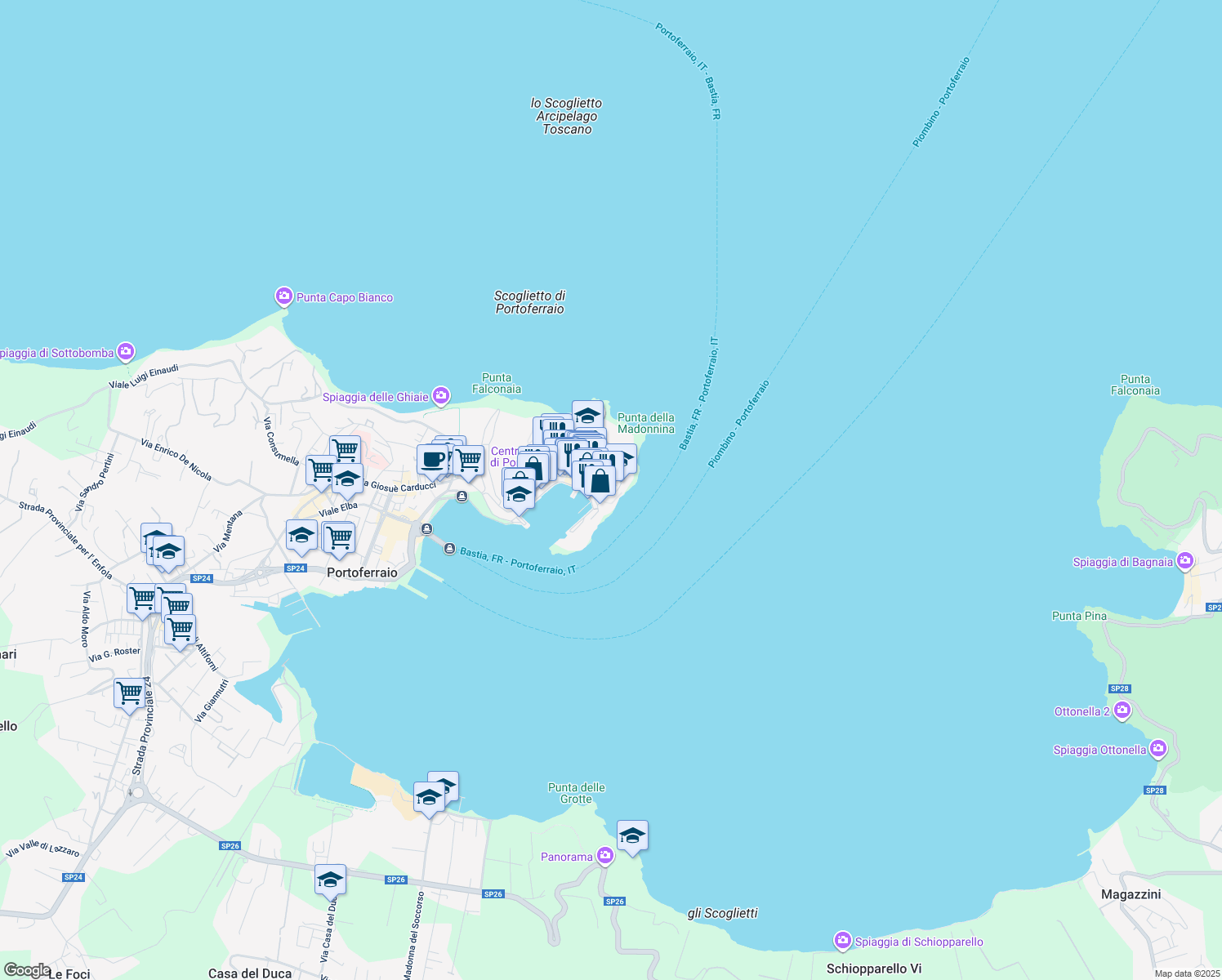 map of restaurants, bars, coffee shops, grocery stores, and more near 64 Via Dell'Amore in Portoferraio