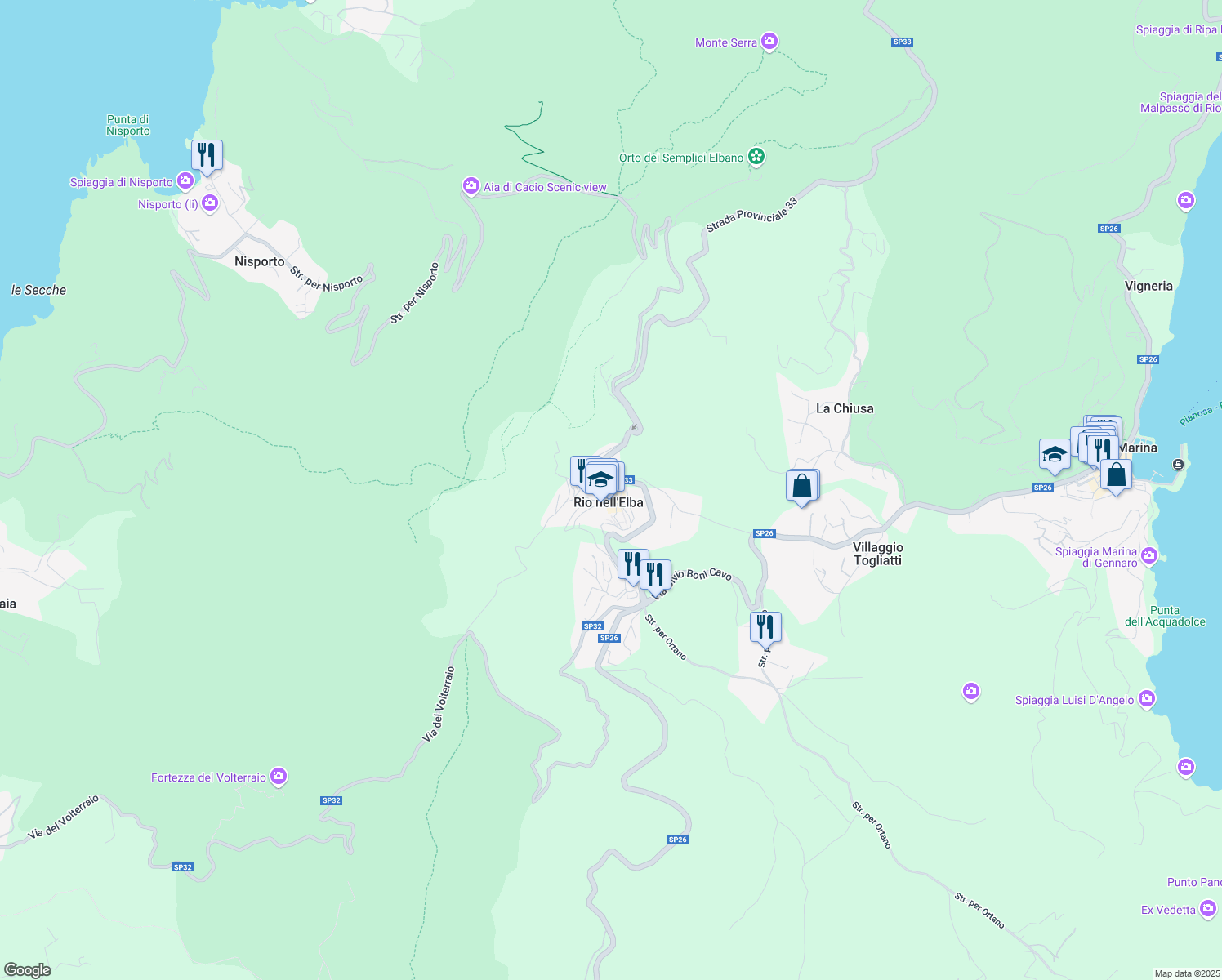 map of restaurants, bars, coffee shops, grocery stores, and more near in Rio nell'Elba