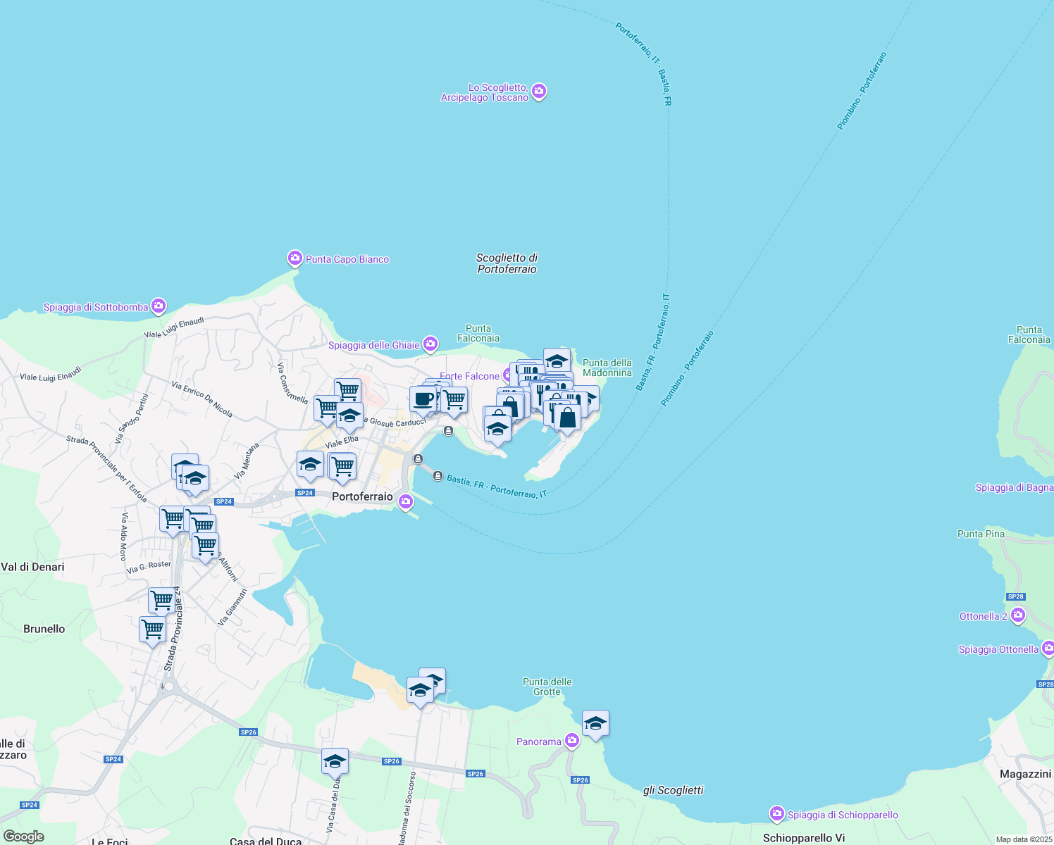 map of restaurants, bars, coffee shops, grocery stores, and more near 9 Calata Mazzini in Portoferraio