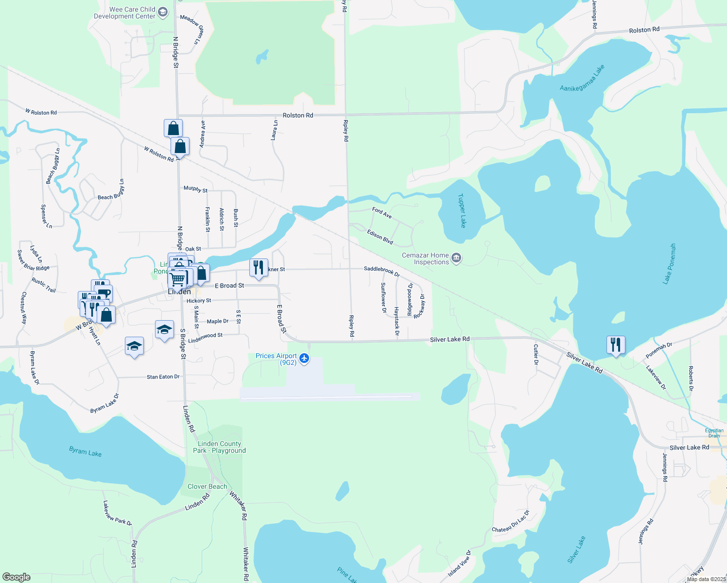 map of restaurants, bars, coffee shops, grocery stores, and more near 385 Saddlevalley Ct in Linden