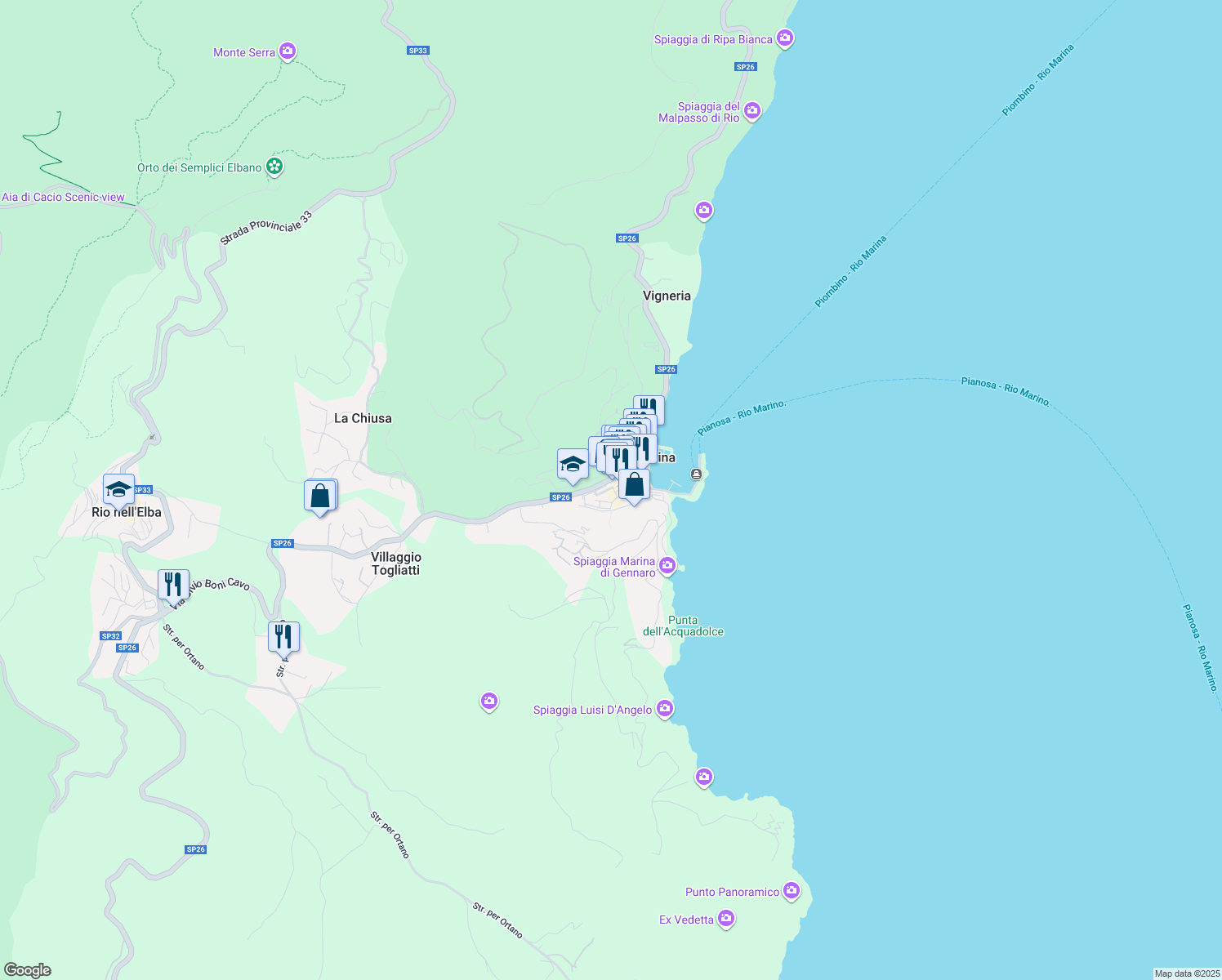 map of restaurants, bars, coffee shops, grocery stores, and more near 6 Via Giosuè Carducci in Rio Marina