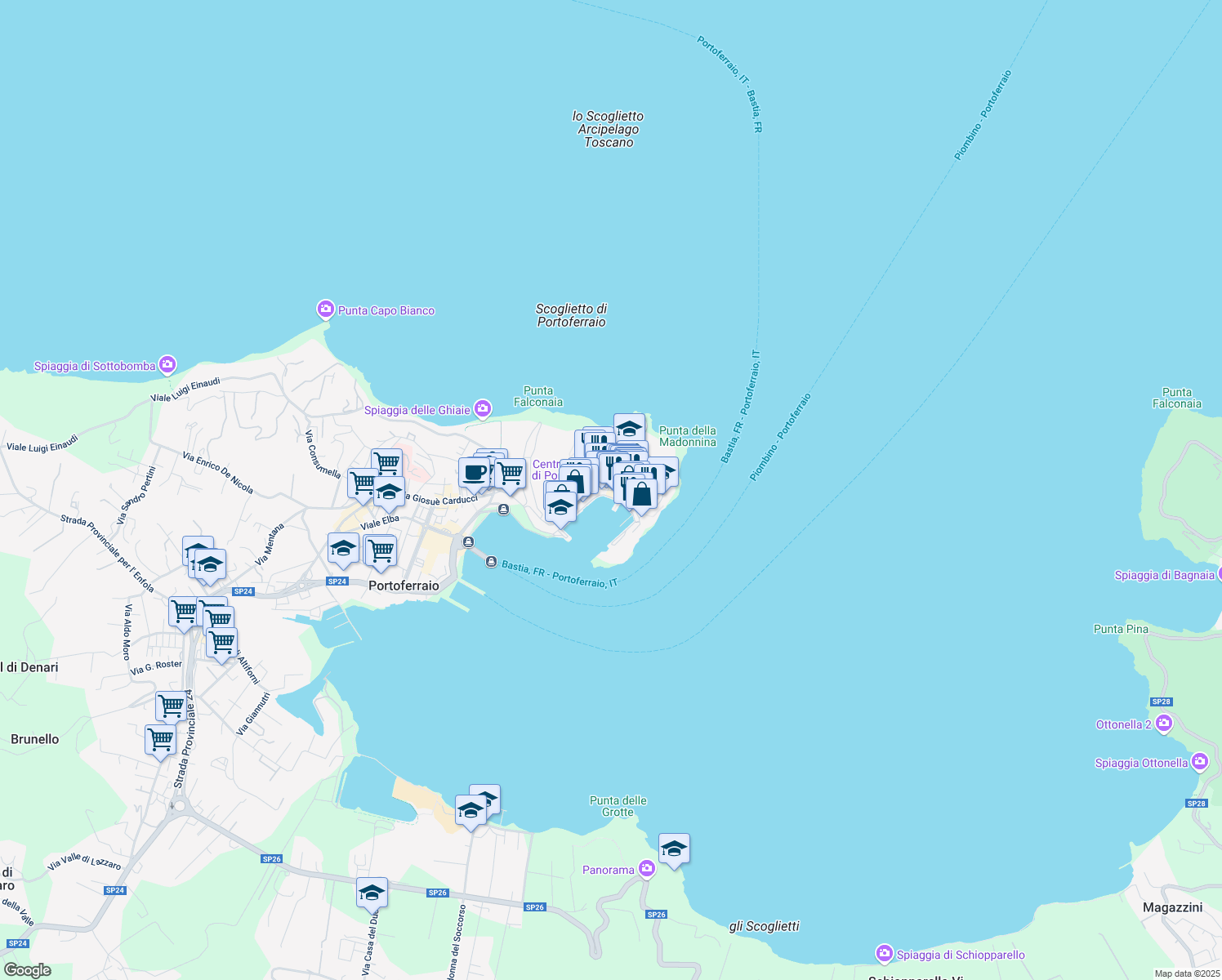 map of restaurants, bars, coffee shops, grocery stores, and more near 9 Calata Mazzini in Portoferraio