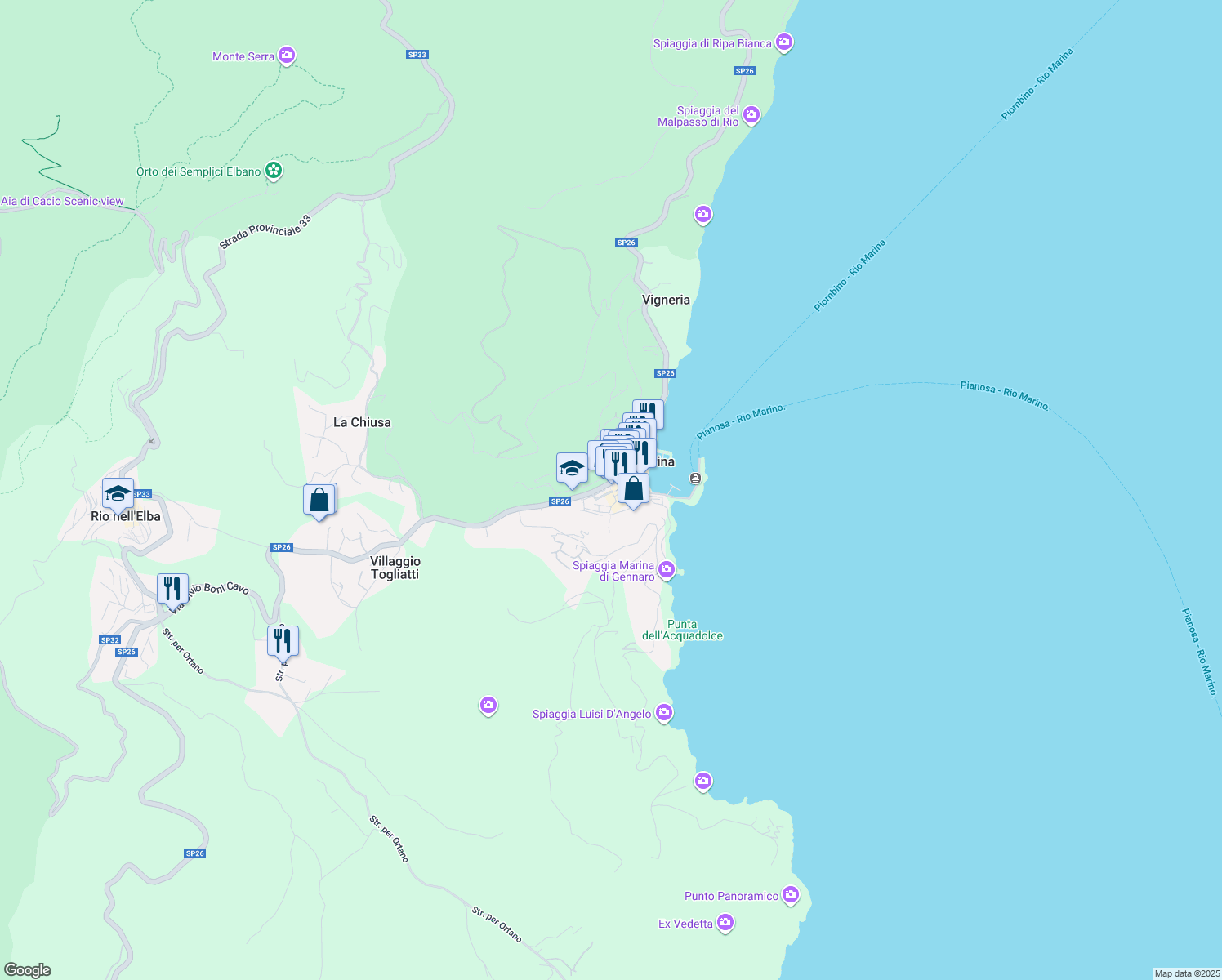 map of restaurants, bars, coffee shops, grocery stores, and more near 4-6 Via Giosuè Carducci in Rio Marina