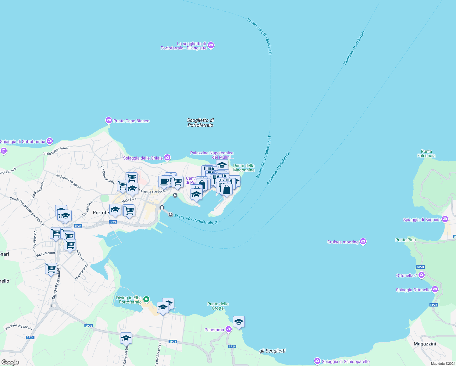 map of restaurants, bars, coffee shops, grocery stores, and more near 10 Via Ferrandini in Portoferraio