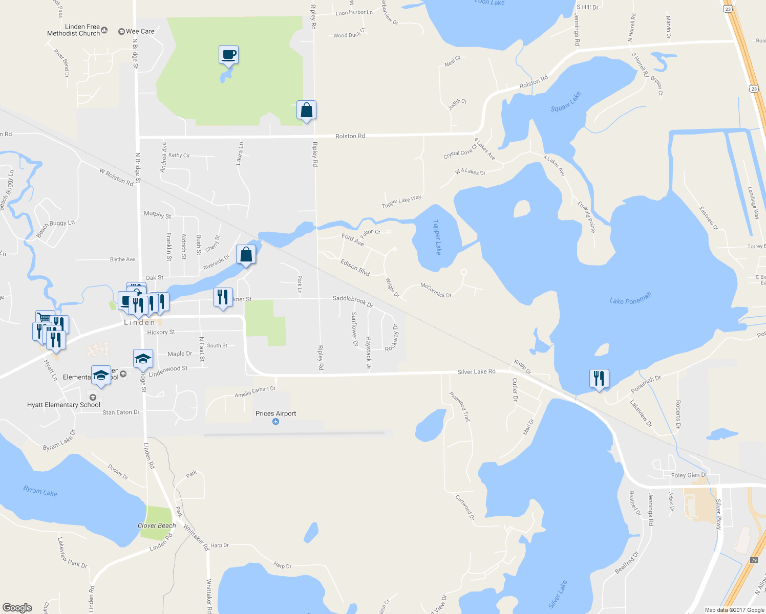 map of restaurants, bars, coffee shops, grocery stores, and more near 344 Saddlebrook Drive in Linden