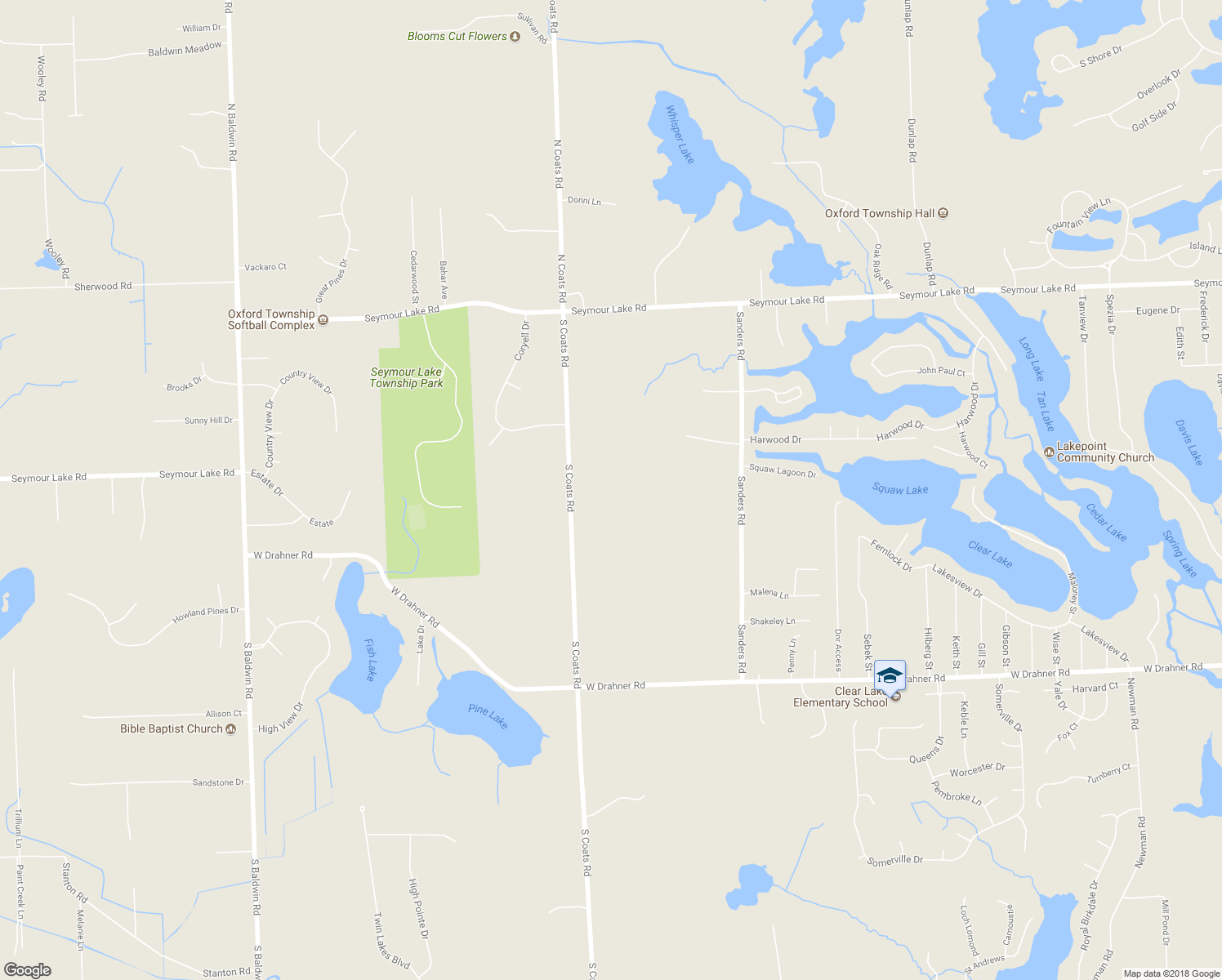 map of restaurants, bars, coffee shops, grocery stores, and more near 475 South Coats Road in Oakland County