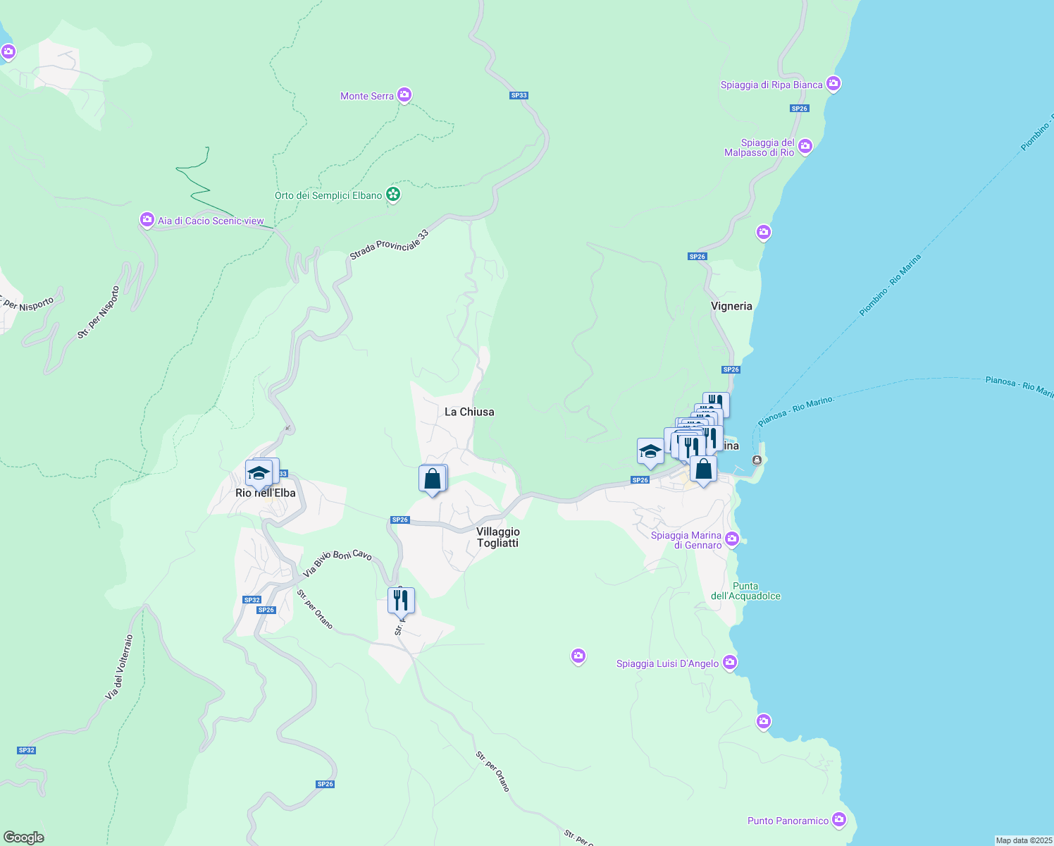 map of restaurants, bars, coffee shops, grocery stores, and more near 49 Salita Belvedere in Cavo