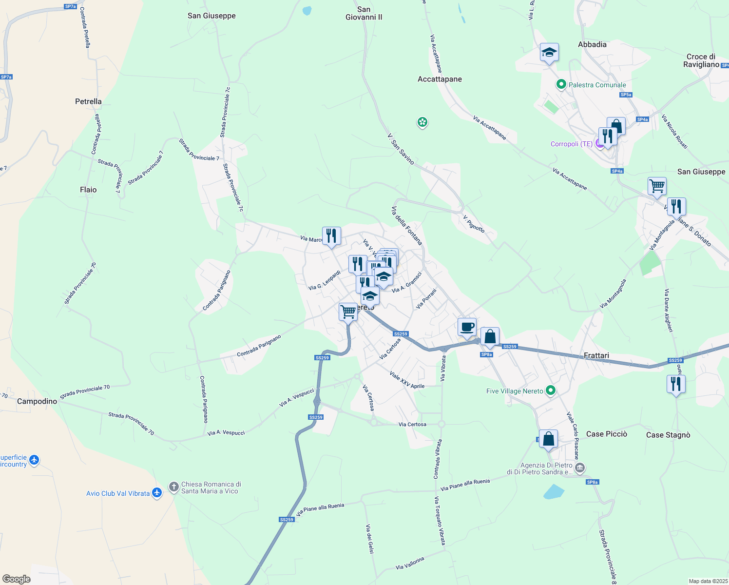 map of restaurants, bars, coffee shops, grocery stores, and more near 3 Via Gioacchino Rossini in Nereto