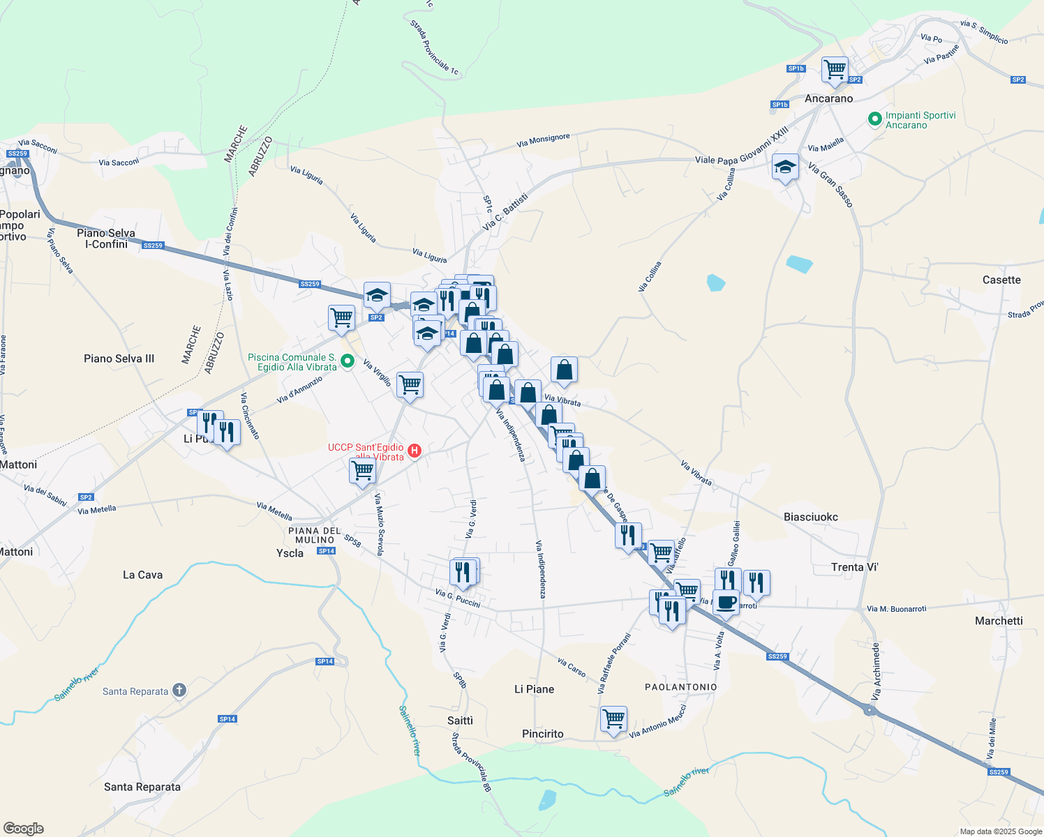 map of restaurants, bars, coffee shops, grocery stores, and more near 37 Via Amerigo Vespucci in Sant'egidio Alla Vibrata