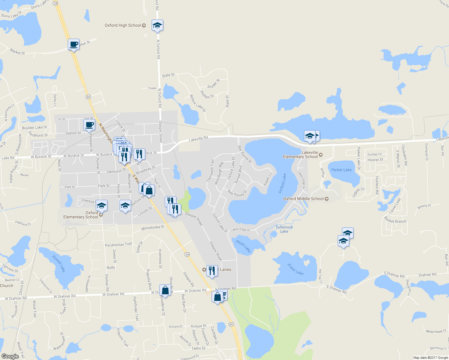 map of restaurants, bars, coffee shops, grocery stores, and more near 926 Abingdon Street in Oakland County