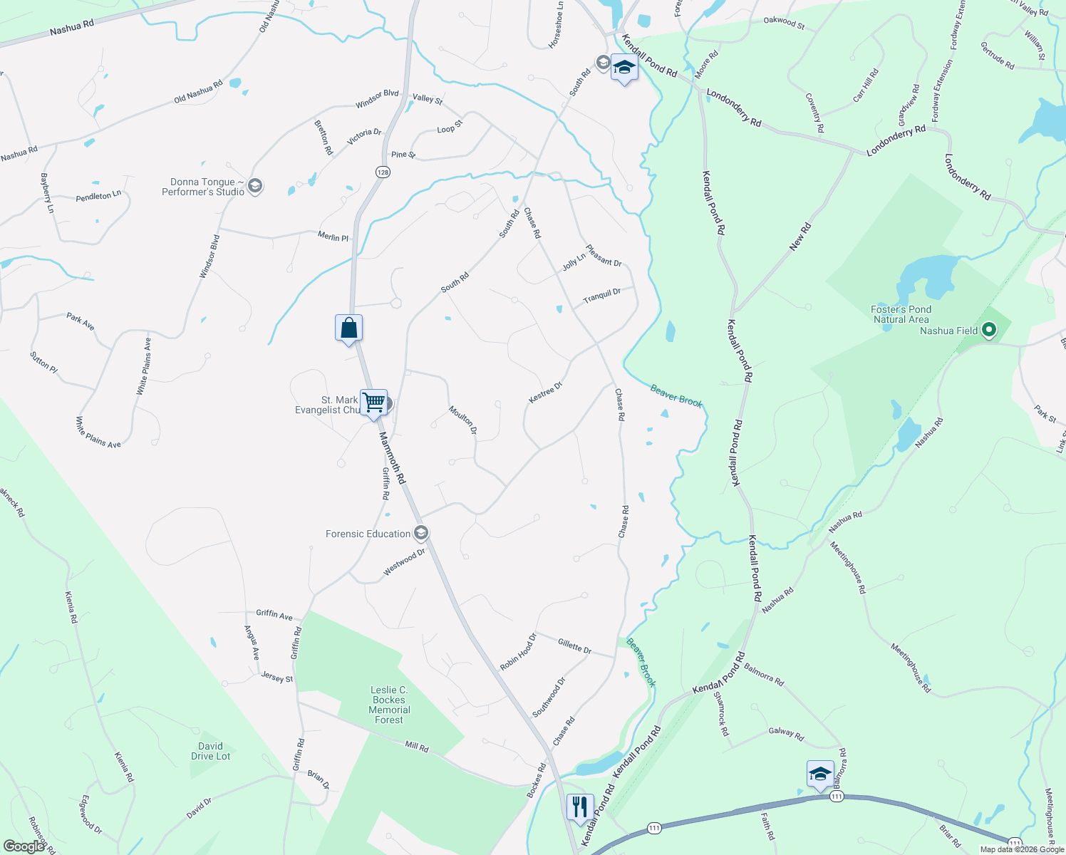 map of restaurants, bars, coffee shops, grocery stores, and more near 21 Kestree Drive in Londonderry