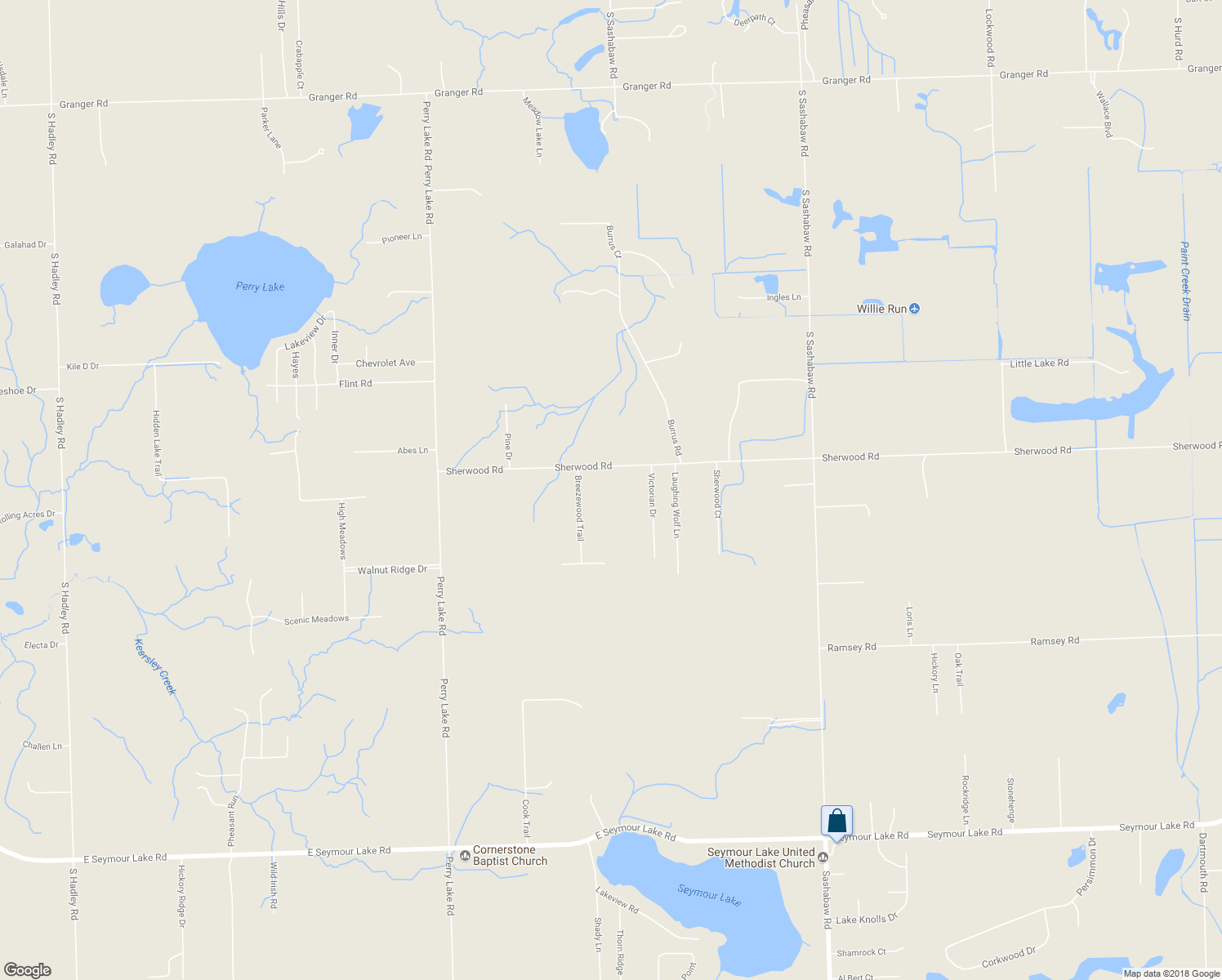 map of restaurants, bars, coffee shops, grocery stores, and more near 3450 Sherwood Road in Brandon Township