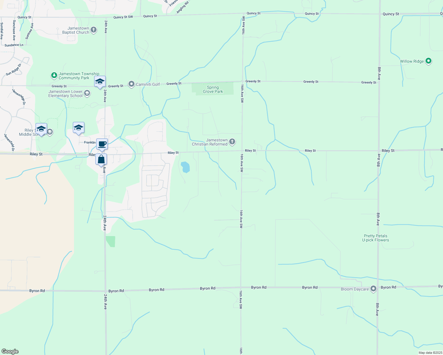 map of restaurants, bars, coffee shops, grocery stores, and more near 3048 Rocaway Drive in Hudsonville