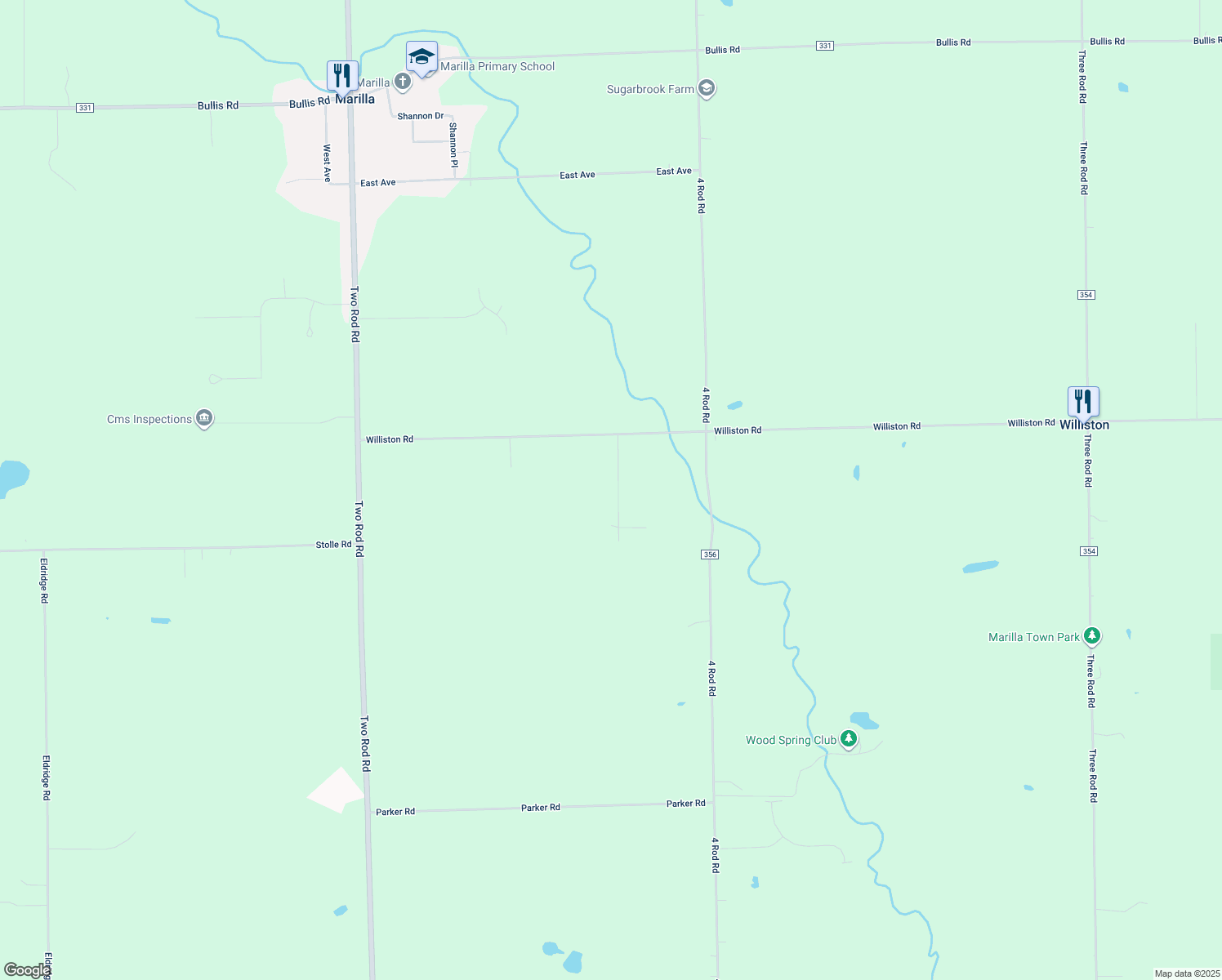 map of restaurants, bars, coffee shops, grocery stores, and more near 2216 Williston Heights in Marilla