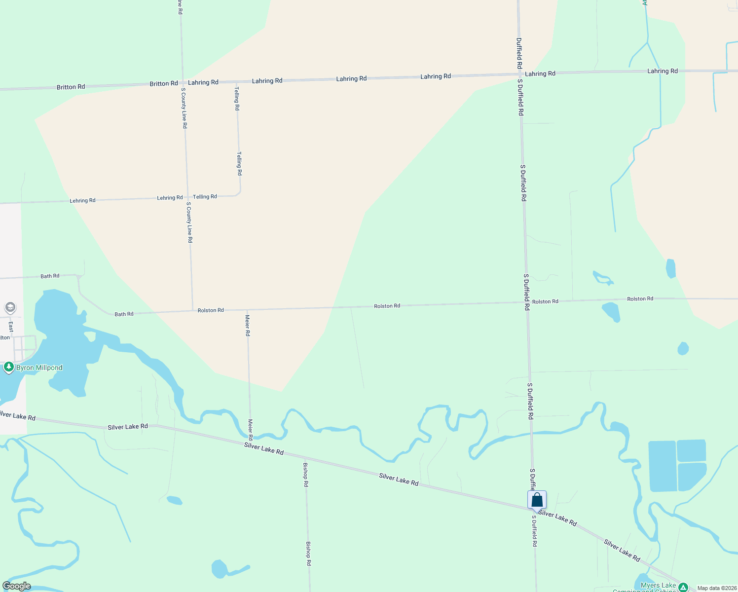 map of restaurants, bars, coffee shops, grocery stores, and more near 12102 Rolston Rd in Byron