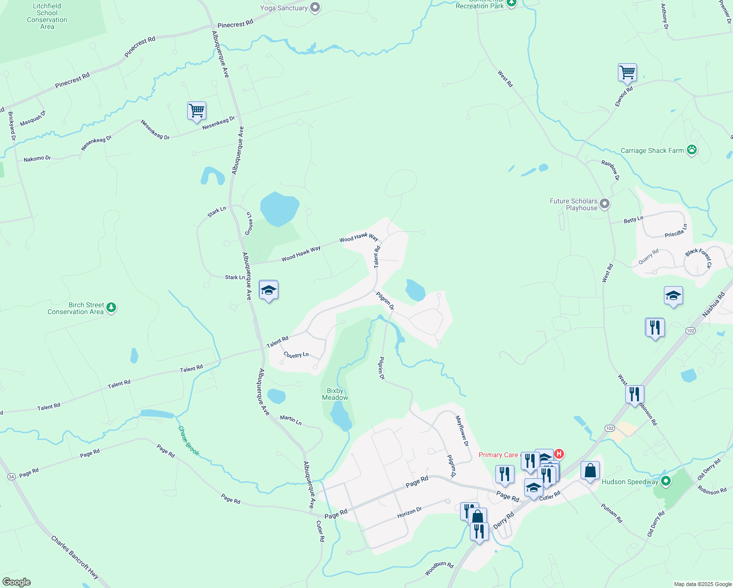 map of restaurants, bars, coffee shops, grocery stores, and more near 128 Talent Road in Litchfield