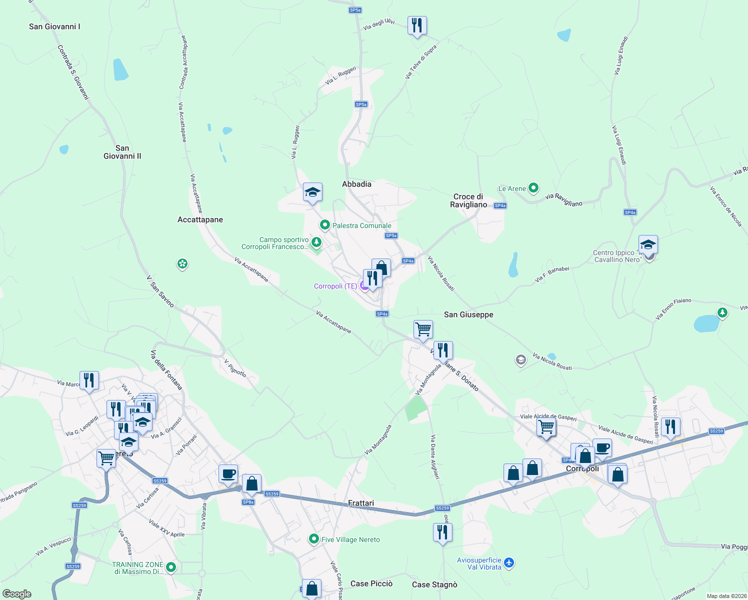 map of restaurants, bars, coffee shops, grocery stores, and more near 46 Via della Vittoria in Corropoli