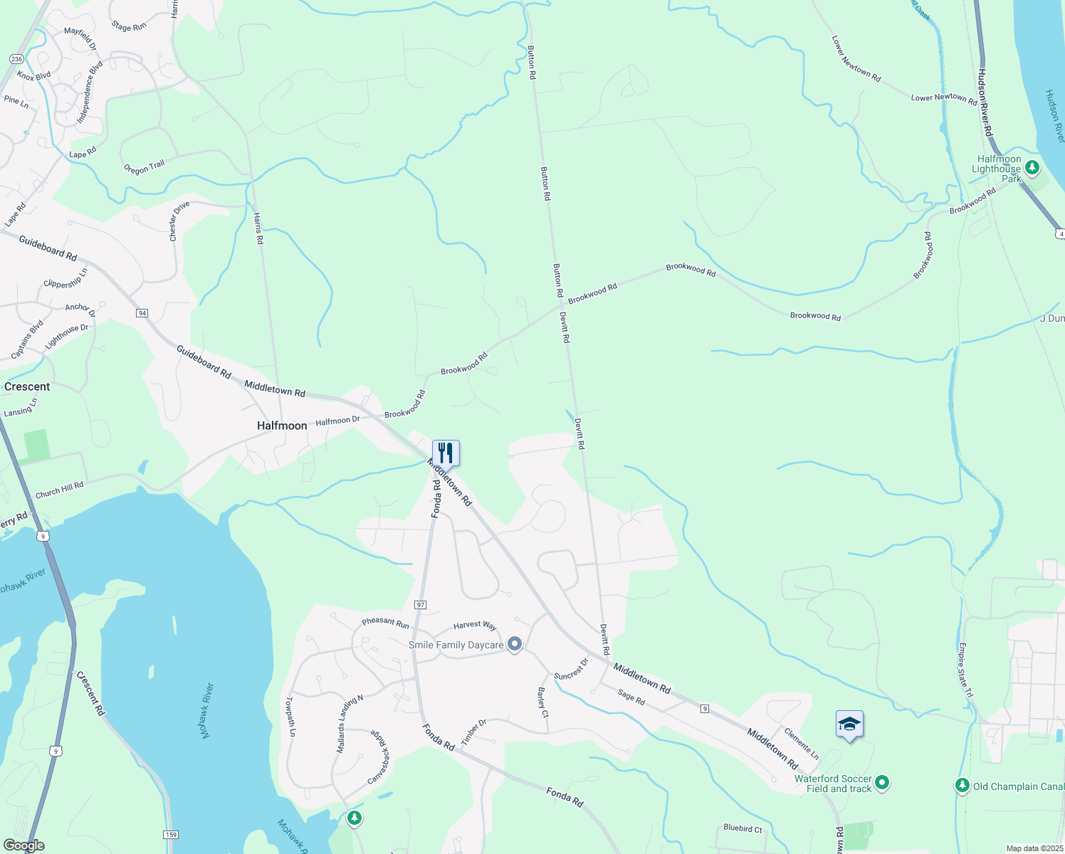 map of restaurants, bars, coffee shops, grocery stores, and more near 8A Sunset Blvd in Waterford