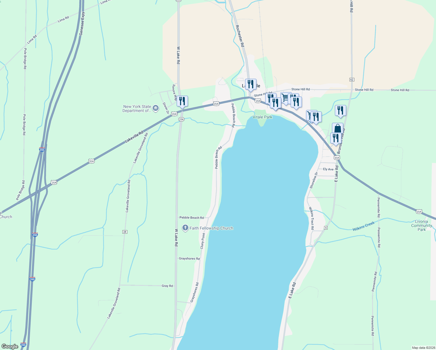 map of restaurants, bars, coffee shops, grocery stores, and more near 3613 Pebble Beach Rd in Lakeville