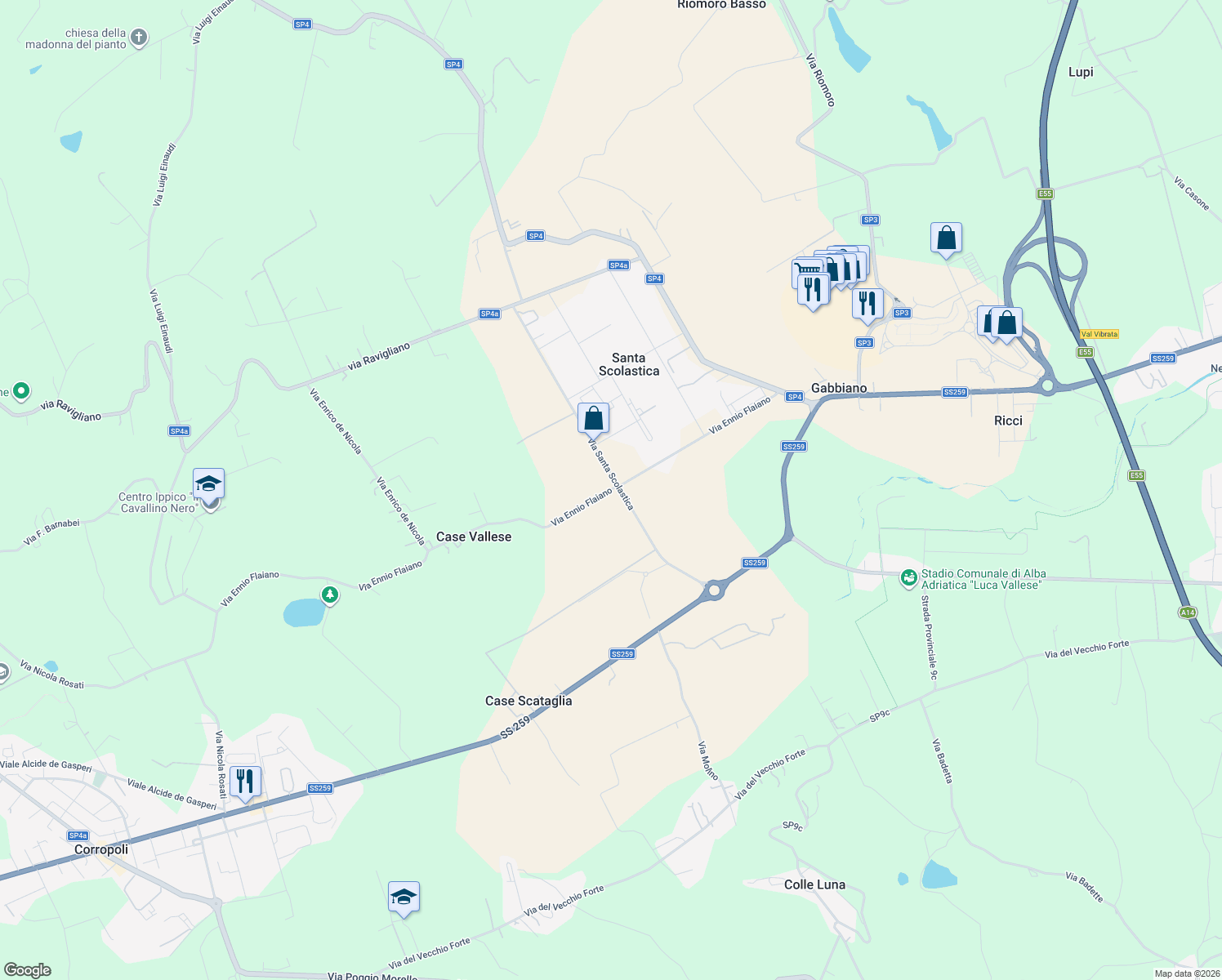 map of restaurants, bars, coffee shops, grocery stores, and more near 471 Via Santa Scolastica in Provincia di Teramo